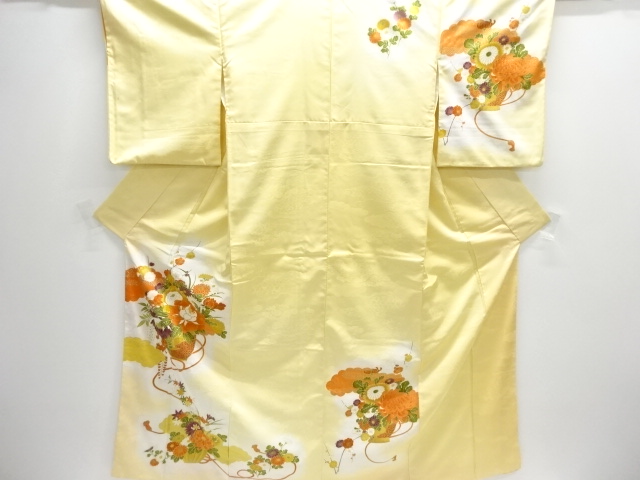JAPANESE KIMONO / HOMONGI / EMBROIDERY / FLOWER BASKET